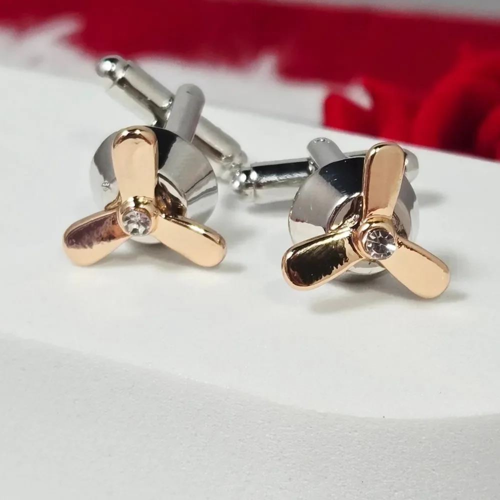 Propeller Cufflinks Men’s Novelty French Cuff Silver Bullet Back Aviator Gift